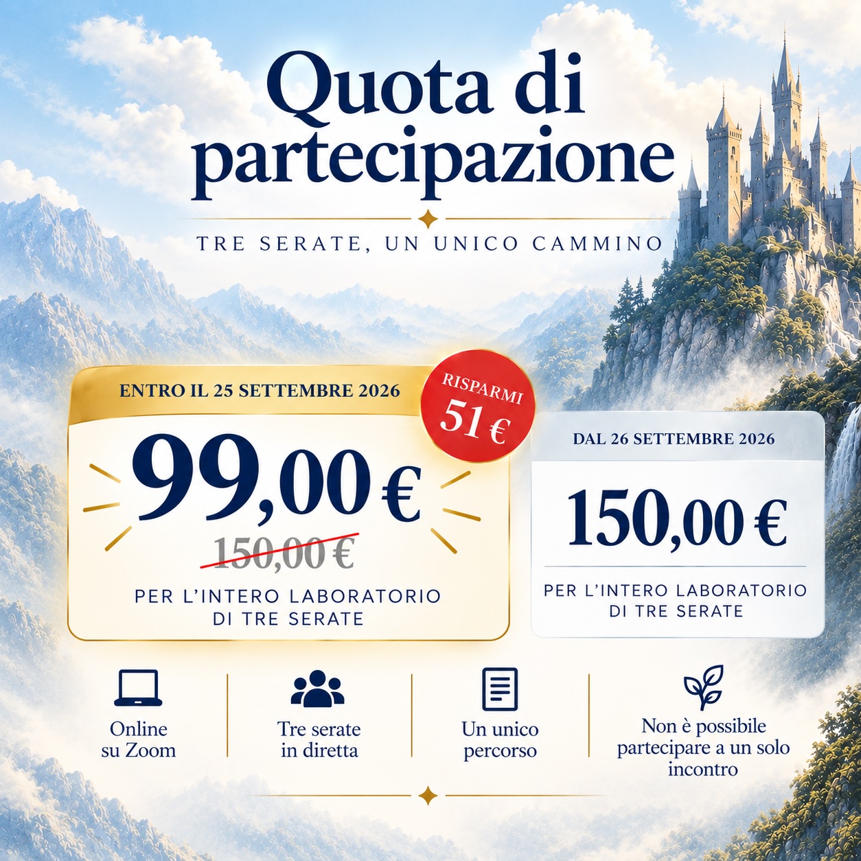 Quota di partecipazione Il Regno Perduto – 99 € entro il 25 settembre 2026, 150 € dal 26 settembre